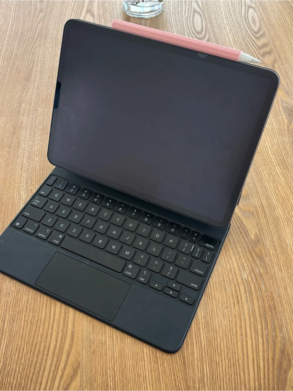 Apple iPad pro 2nd gen with Black Keyboard Case and Pink Apple Pencil